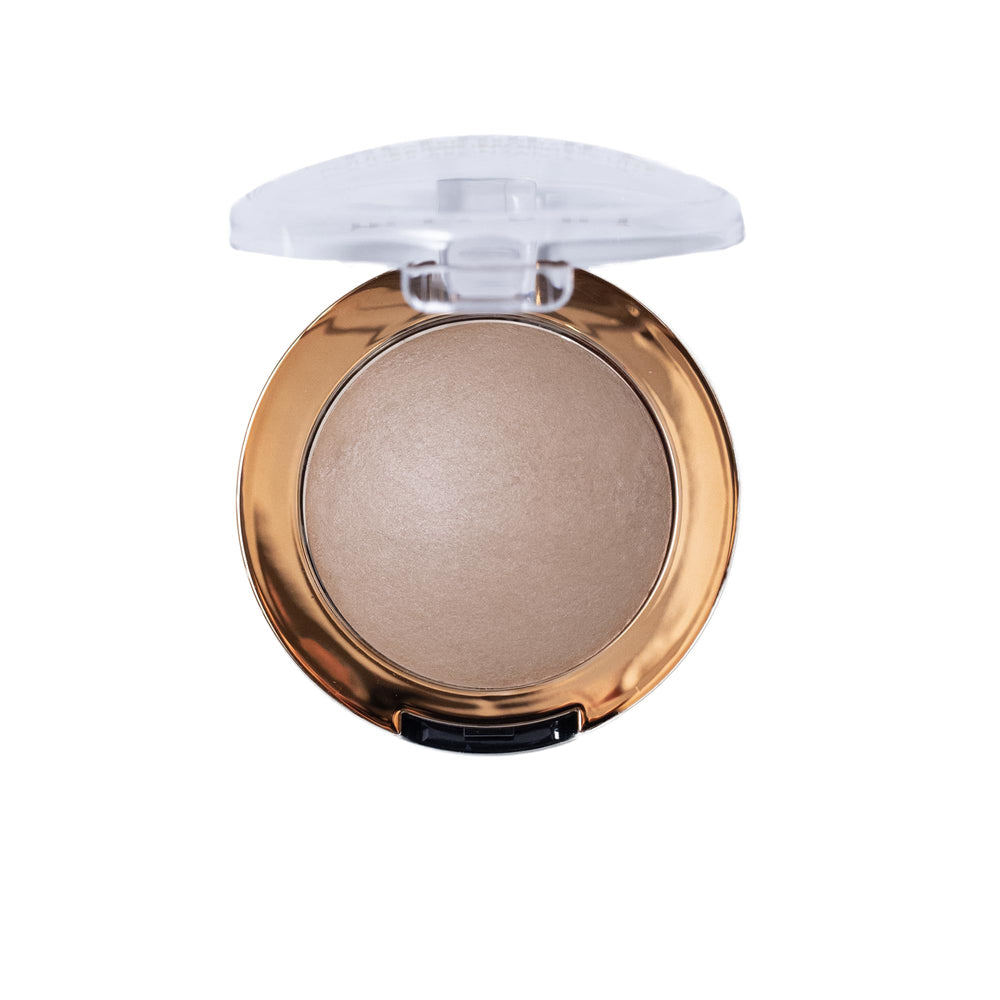 Milani Baked Bronzer terracotta tile baking demonstrates creamy dough becoming powder.