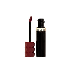 Milani Color Fetish Lip Stain Mahogany Mami on lips shows hydrating comfort.