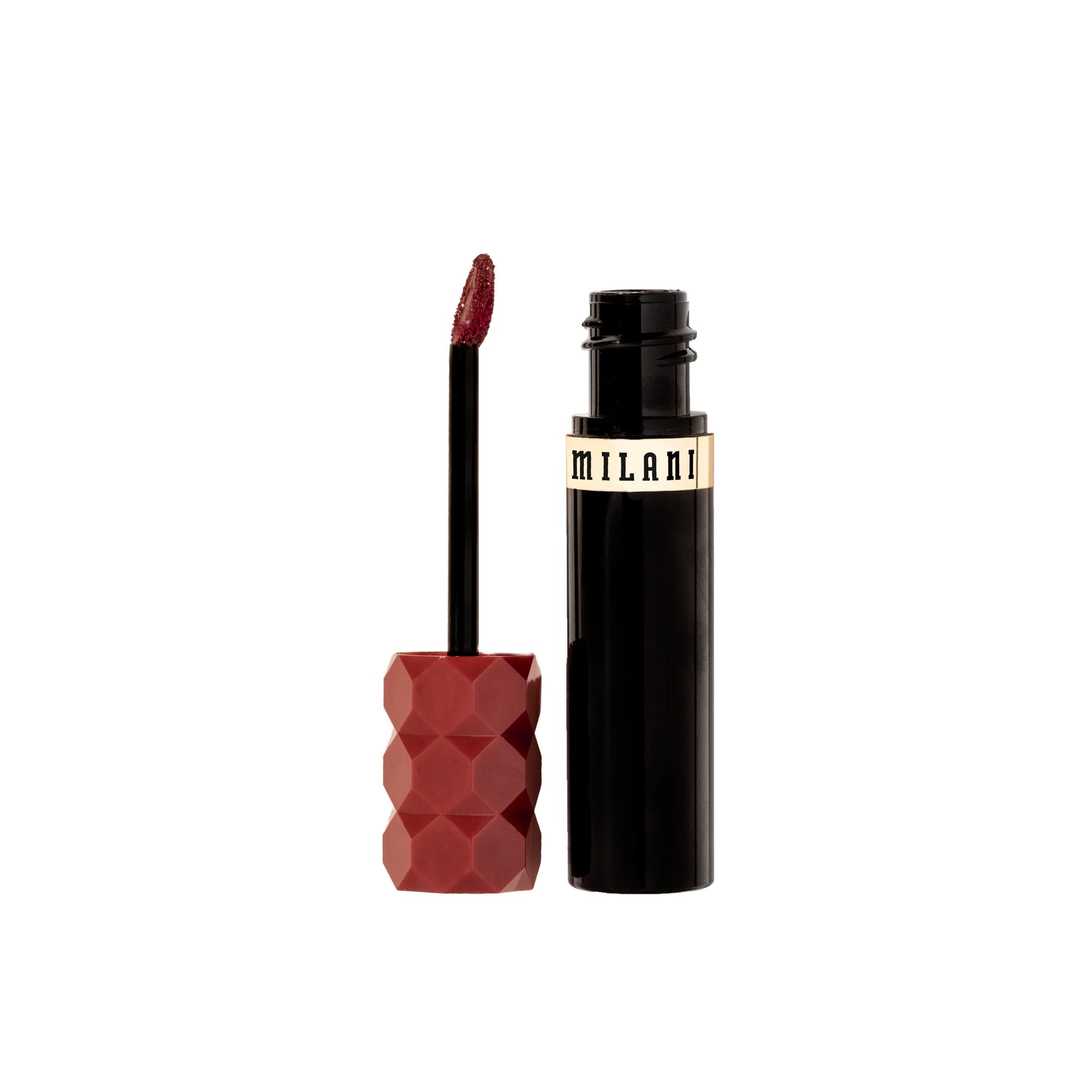 Milani Color Fetish Lip Stain Rose Rising worn on lips for long wear.