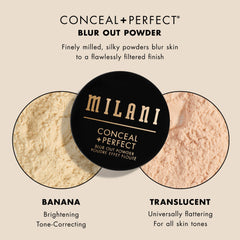 Milani Conceal + Perfect Blur Out Powder Banana shade blends across skin tones