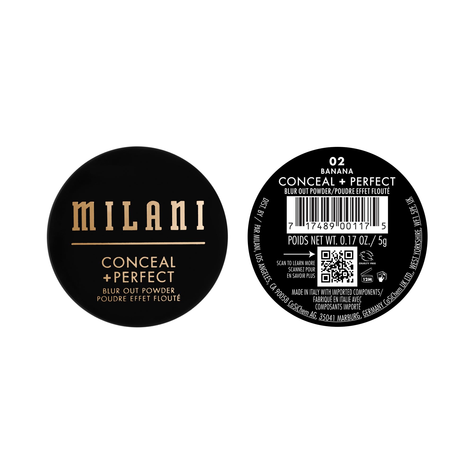 Milani Conceal + Perfect Blur Out Powder packaging shows no chalkiness and talc-free formula