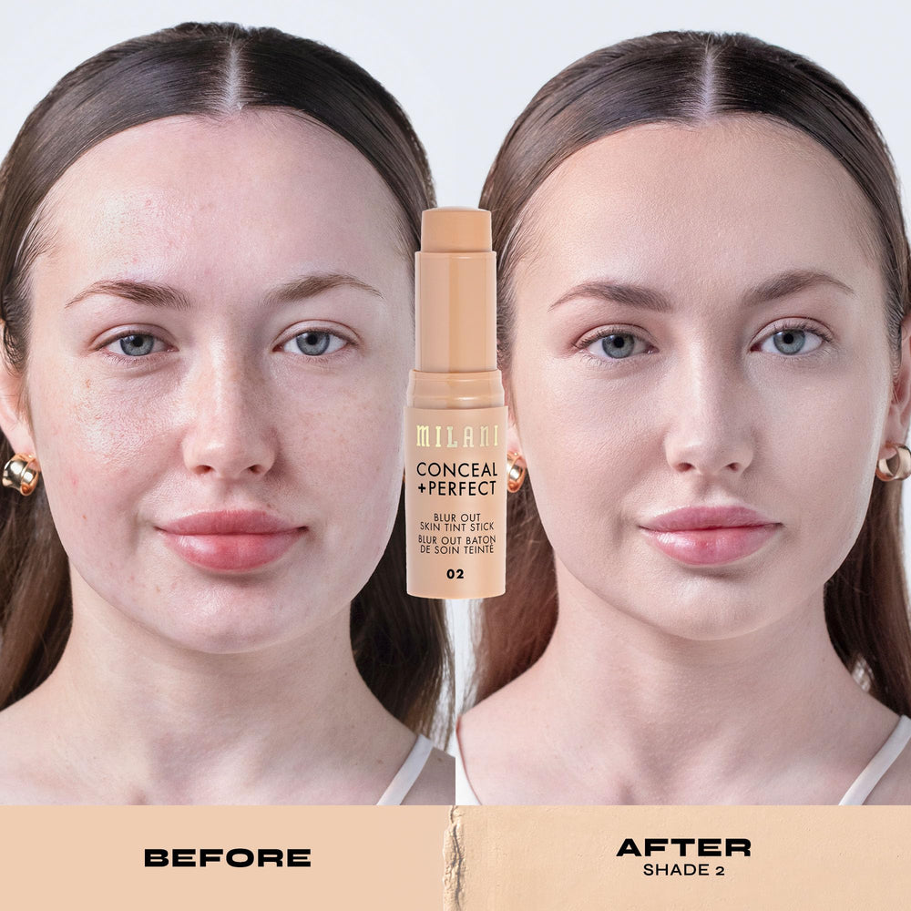 Packaging of Milani Conceal + Perfect Blur Out Skin Tint 02 with brand branding