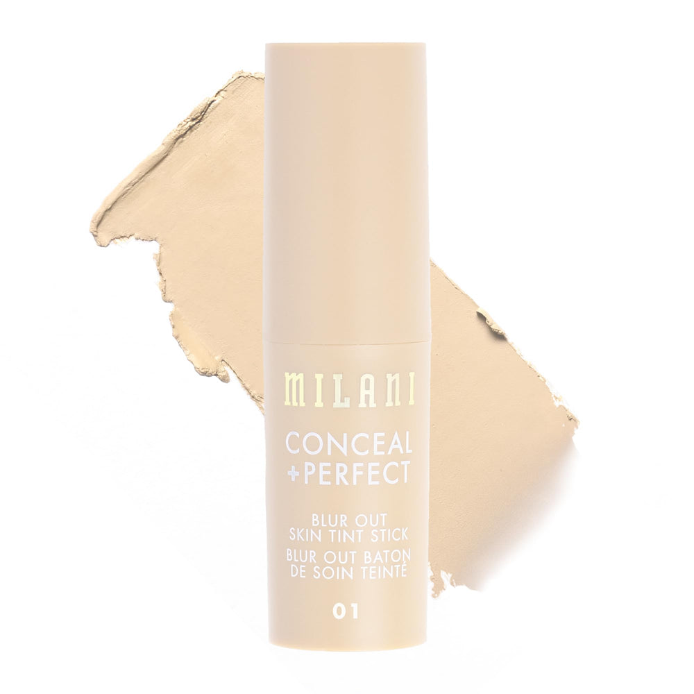 Milani Conceal + Perfect skin tint bottle shows a soft-focus finish.