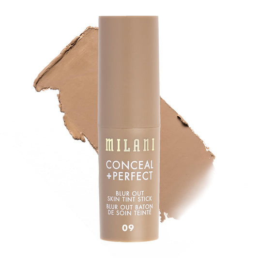 Milani Conceal + Perfect Skin Tint Stick bottle demonstrates soft-focus natural finish.