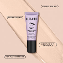 Milani Eyeshadow Primer crease-proof swatch, helps shadows stay put all day.