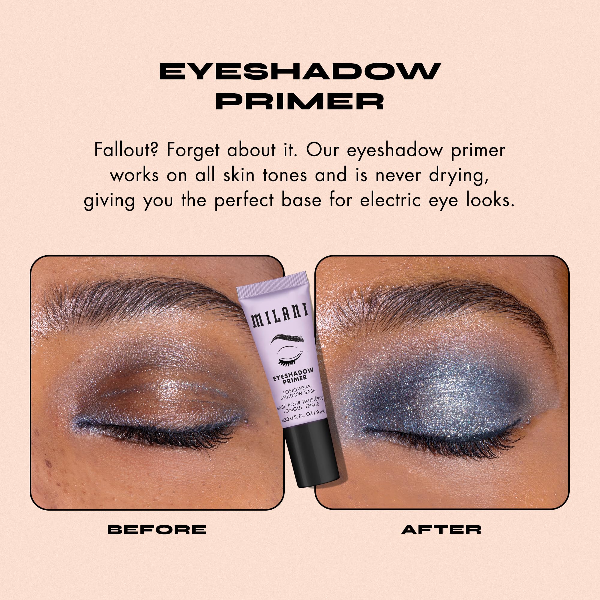 Milani Eyeshadow Primer universal nude base, works on all skin tones.