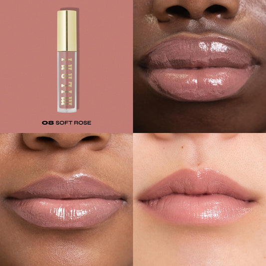 Milani Keep It Full applicator in use applying lip gloss for a smooth, voluminous look.