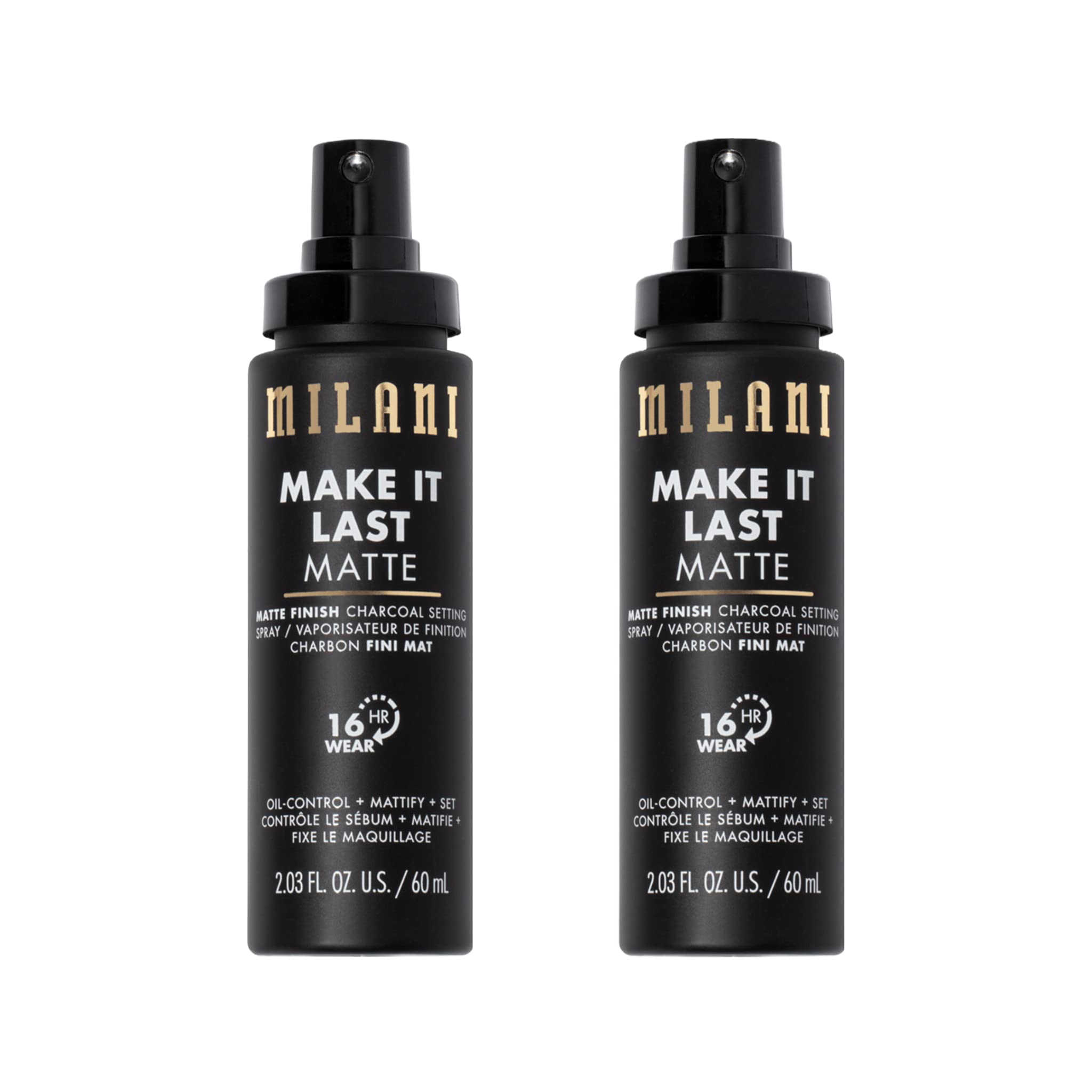 Milani Make It Last Matte bottle demonstrates oil-absorbing performance for a shine-free look.