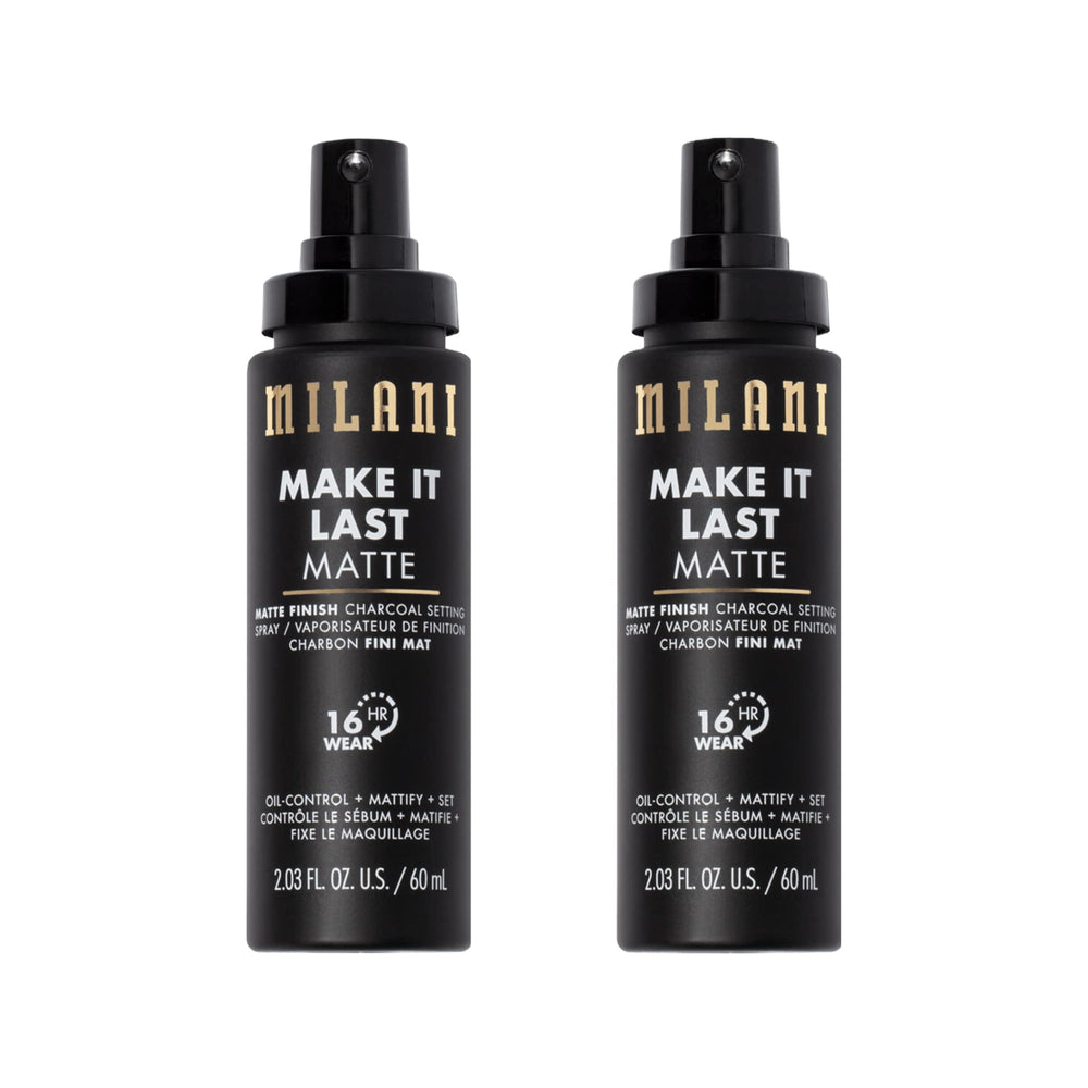 Milani Make It Last Matte bottle demonstrates oil-absorbing performance for a shine-free look.
