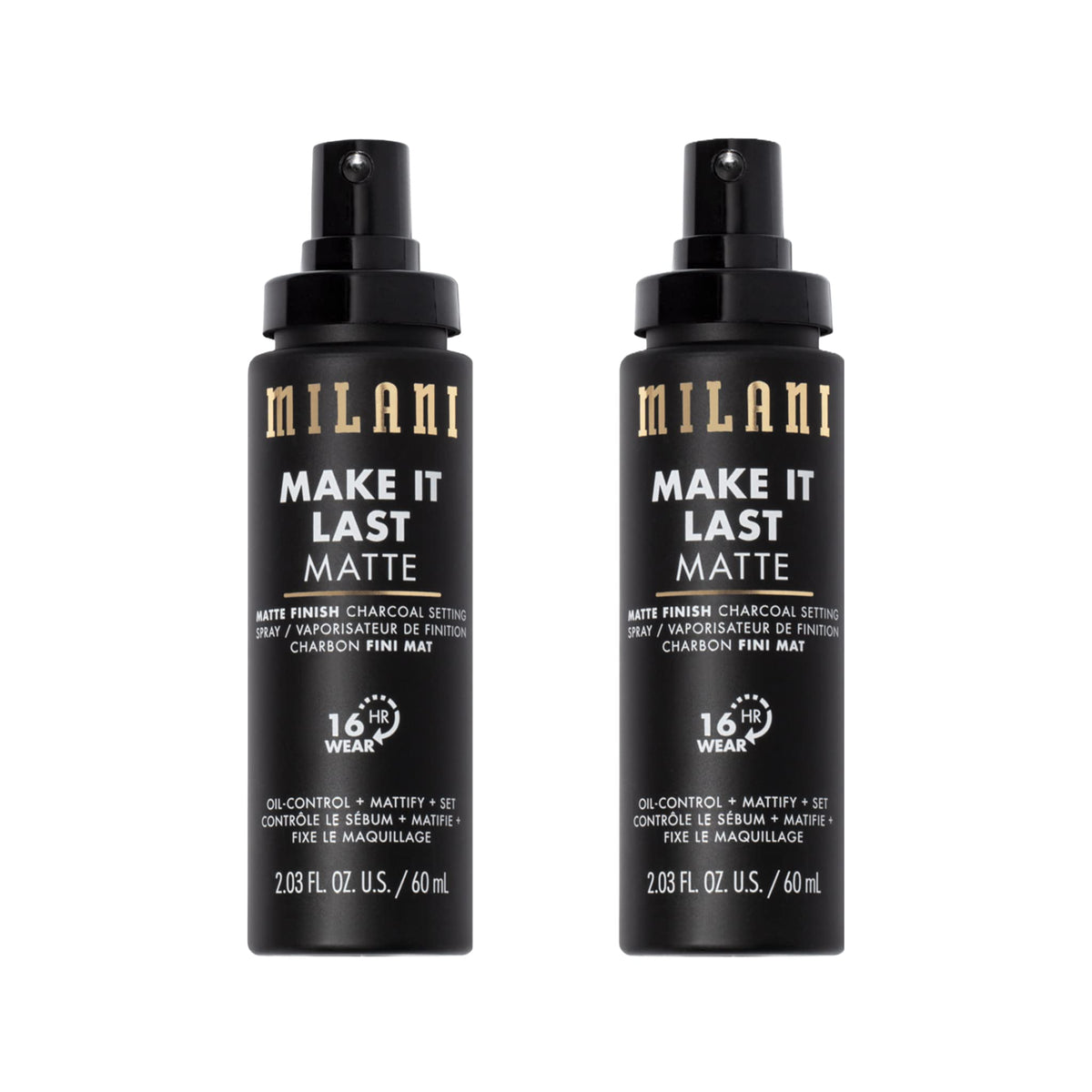 Milani Make It Last Matte bottle demonstrates oil-absorbing performance for a shine-free look.