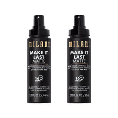 Milani Make It Last Matte bottle demonstrates oil-absorbing performance for a shine-free look.