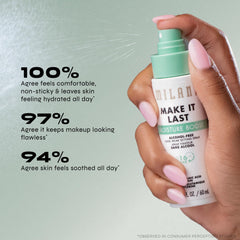 Milani Make It Last Moisture Boost setting spray applied on makeup for a dewier finish