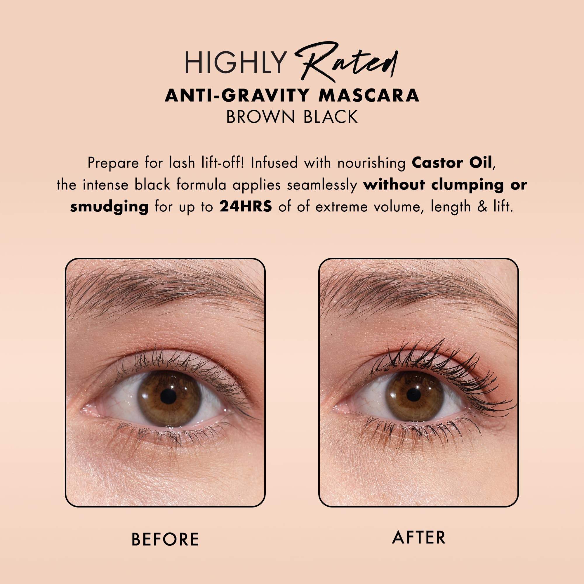 Milani Mascara enriched with castor oil for nourished lashes.