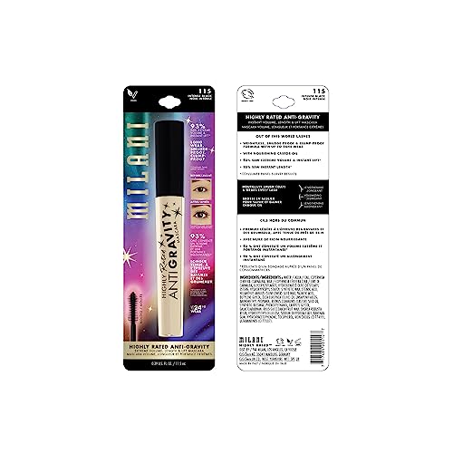 Milani mascara applied to lashes showing length and volume.