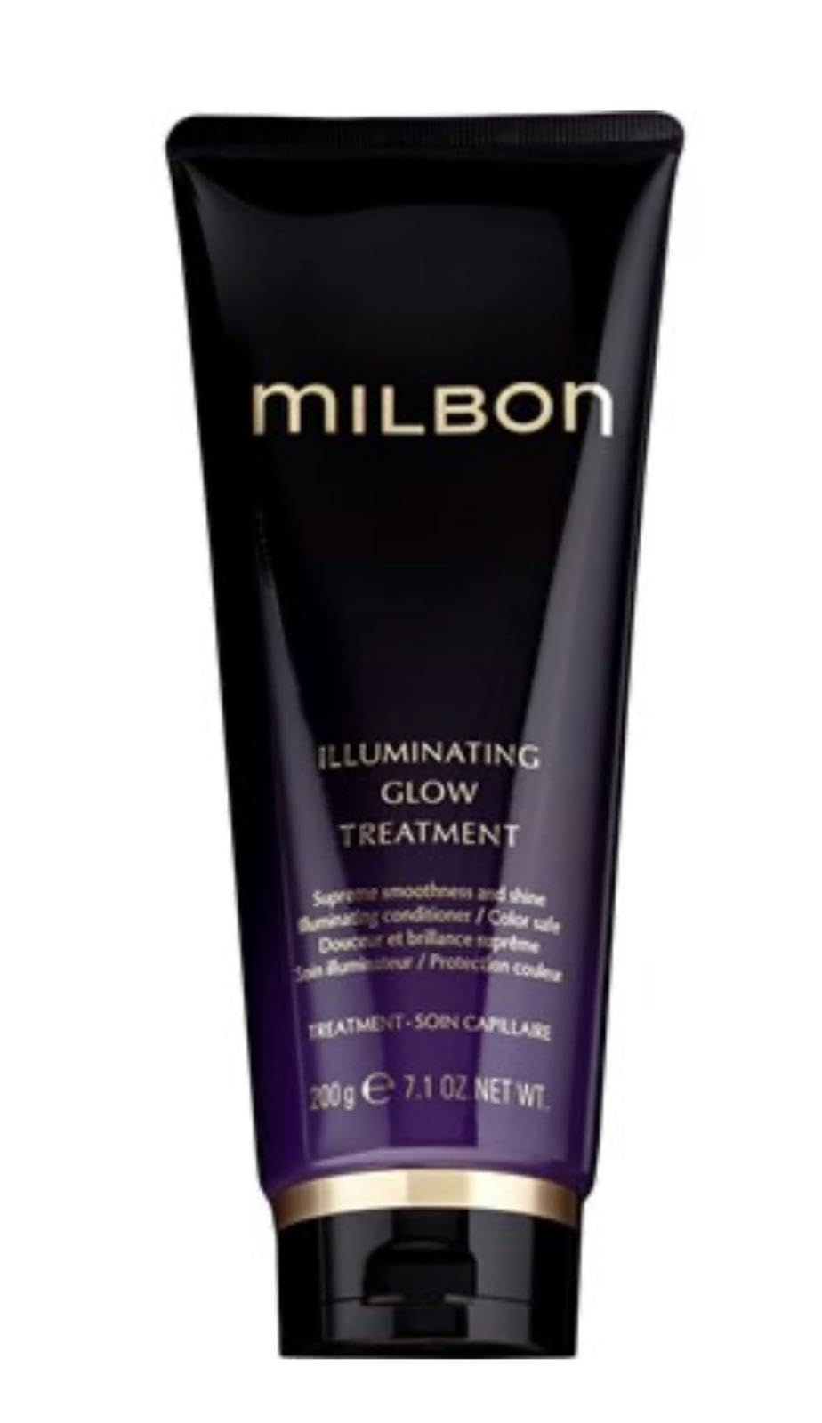 Milbon Gold Illuminating Glow Treatment bottle for radiant shine and smooth hair.