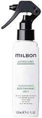 Milbon Weightless Replenishing Mist bottle view for detangling, shine, and heat protection during styling