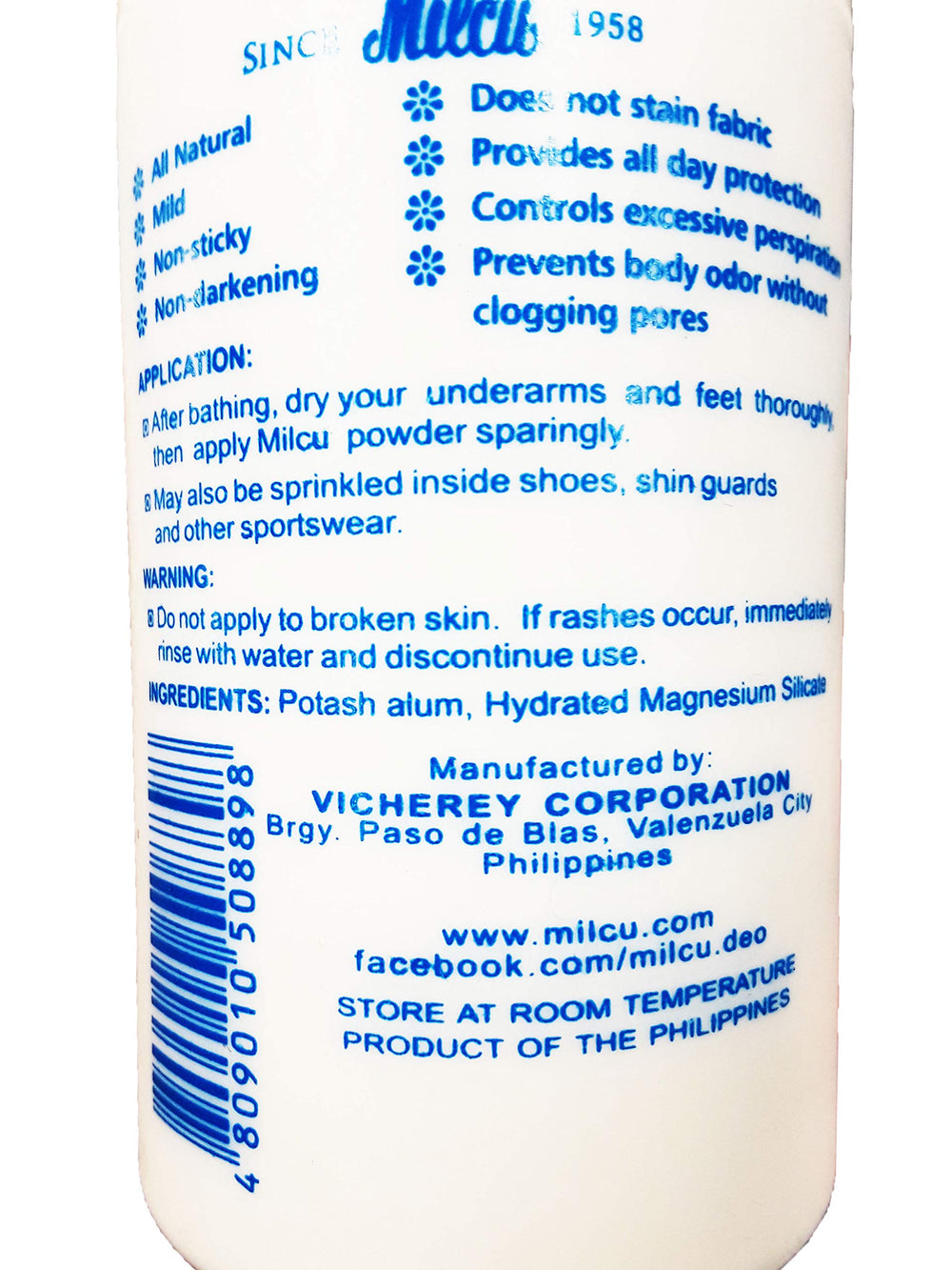 Milcu powder texture image showing easy underarm and foot application.
