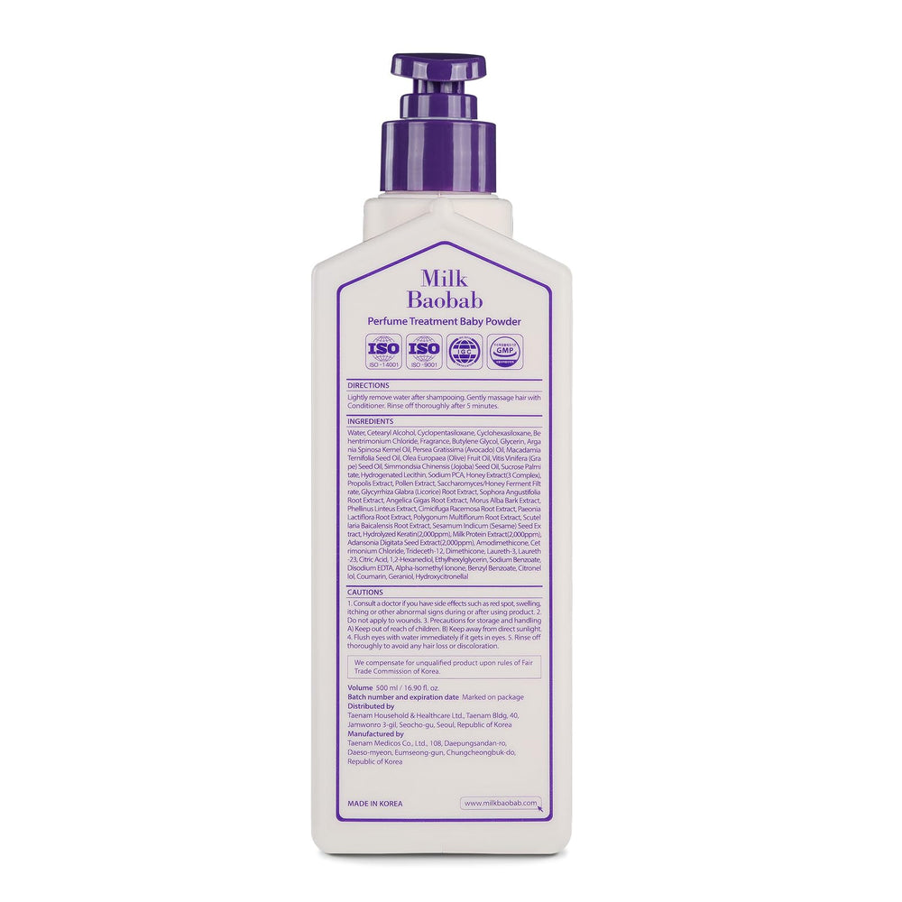 Milk Baobab perfume treatment flowing hair shot, lightweight formula adding manageability