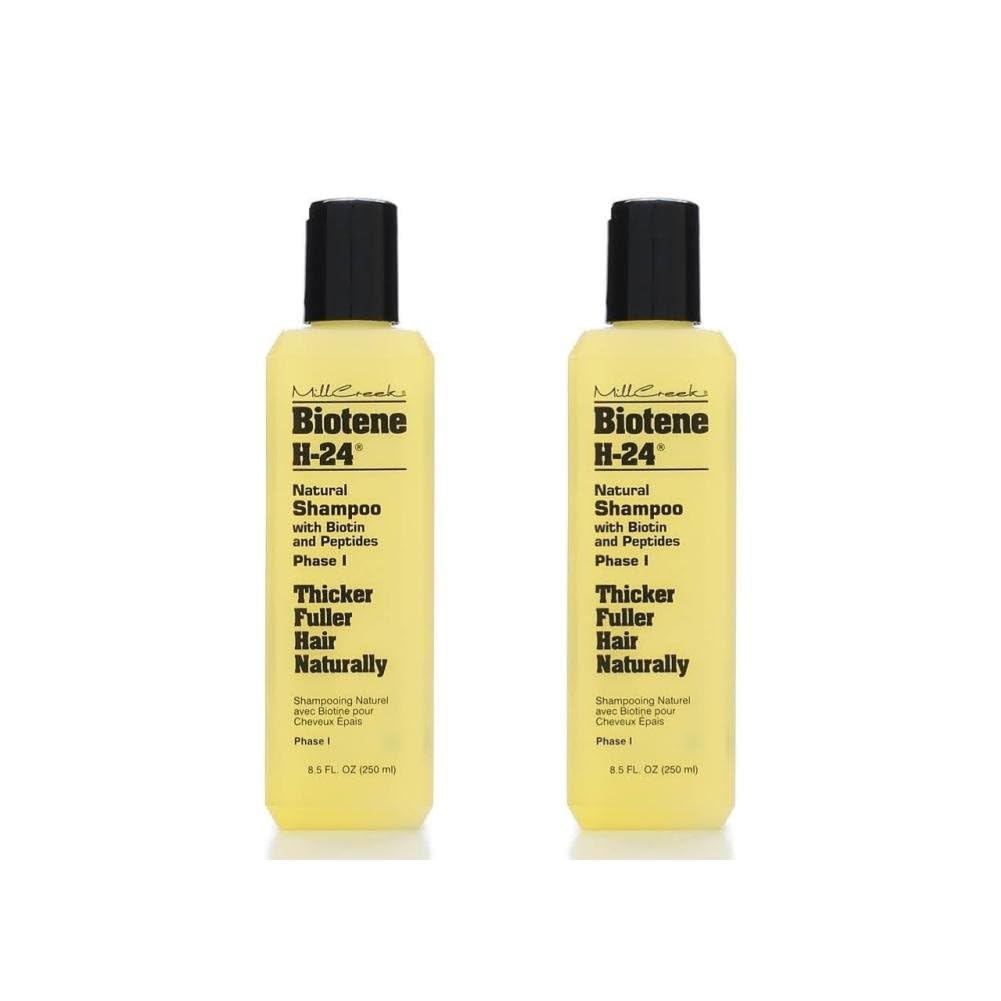 Mill Creek Biotene H-24 Shampoo two-pack front view for thicker, fuller hair.