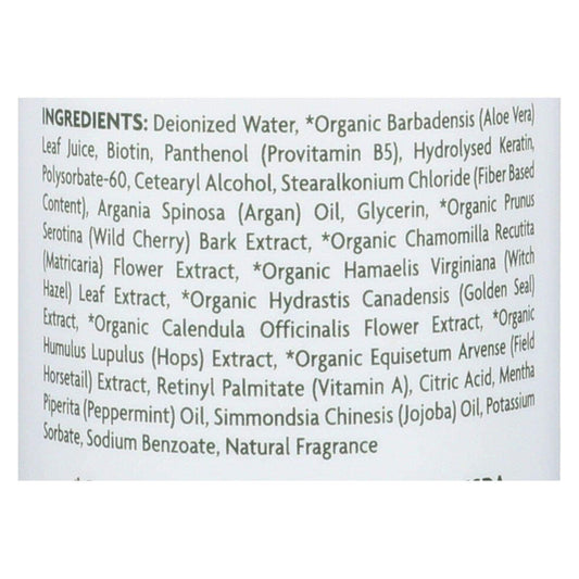 Mill Creek Biotin Conditioner back label emphasizes natural and organic ingredients.