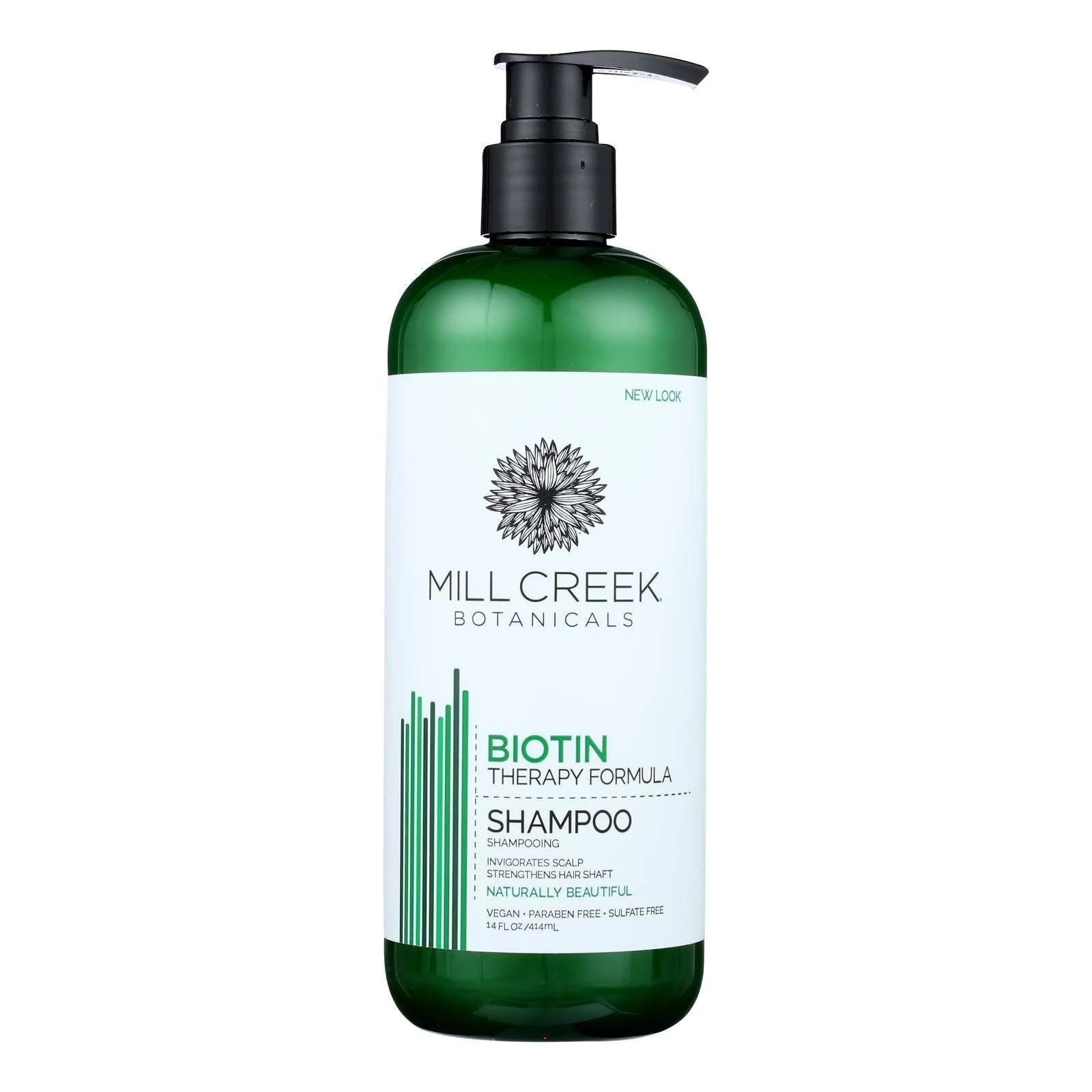 Mill Creek Biotin Shampoo bottle with nourishing formula for a healthier scalp