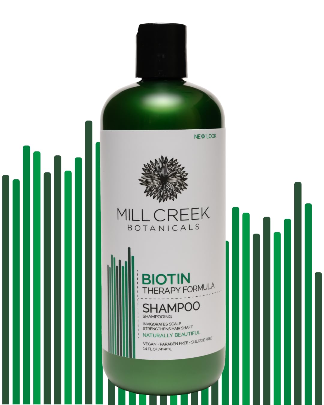 Mill Creek Biotin Shampoo label with biotin blend for hair growth support.