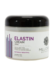 Mill Creek Botanicals Elastin Cream packaging highlighting pure elastin for elasticity support