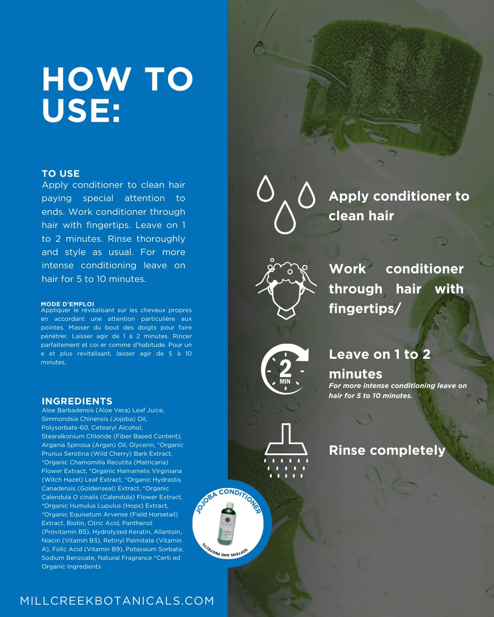 Mill Creek Botanicals hair after use shows silky, manageable texture.