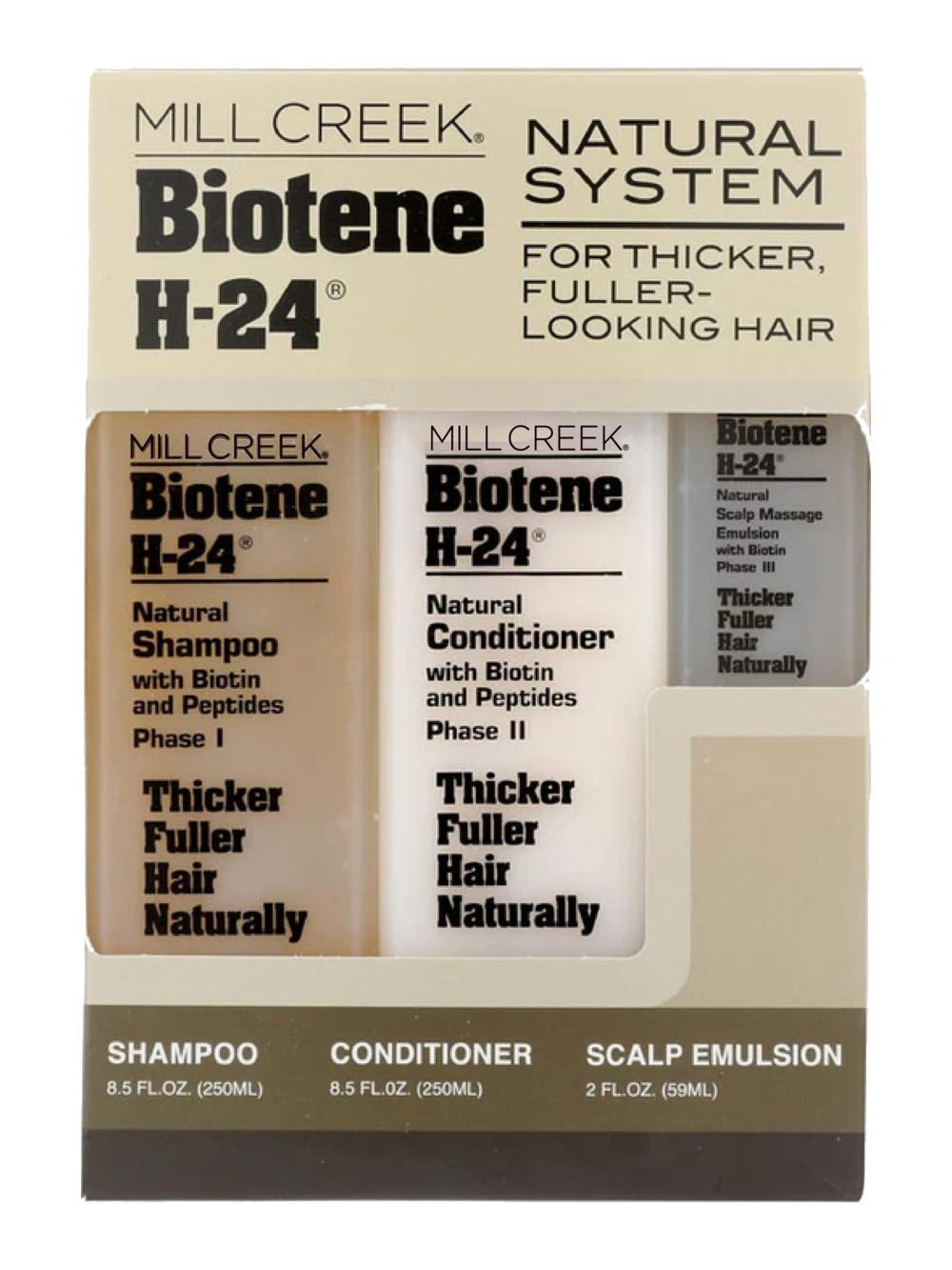 Mill Creek H-24 shampoo bottle with rich lather for cleansing.