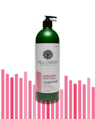 Mill Creek Keratin Conditioner label close-up showing organic ingredients.