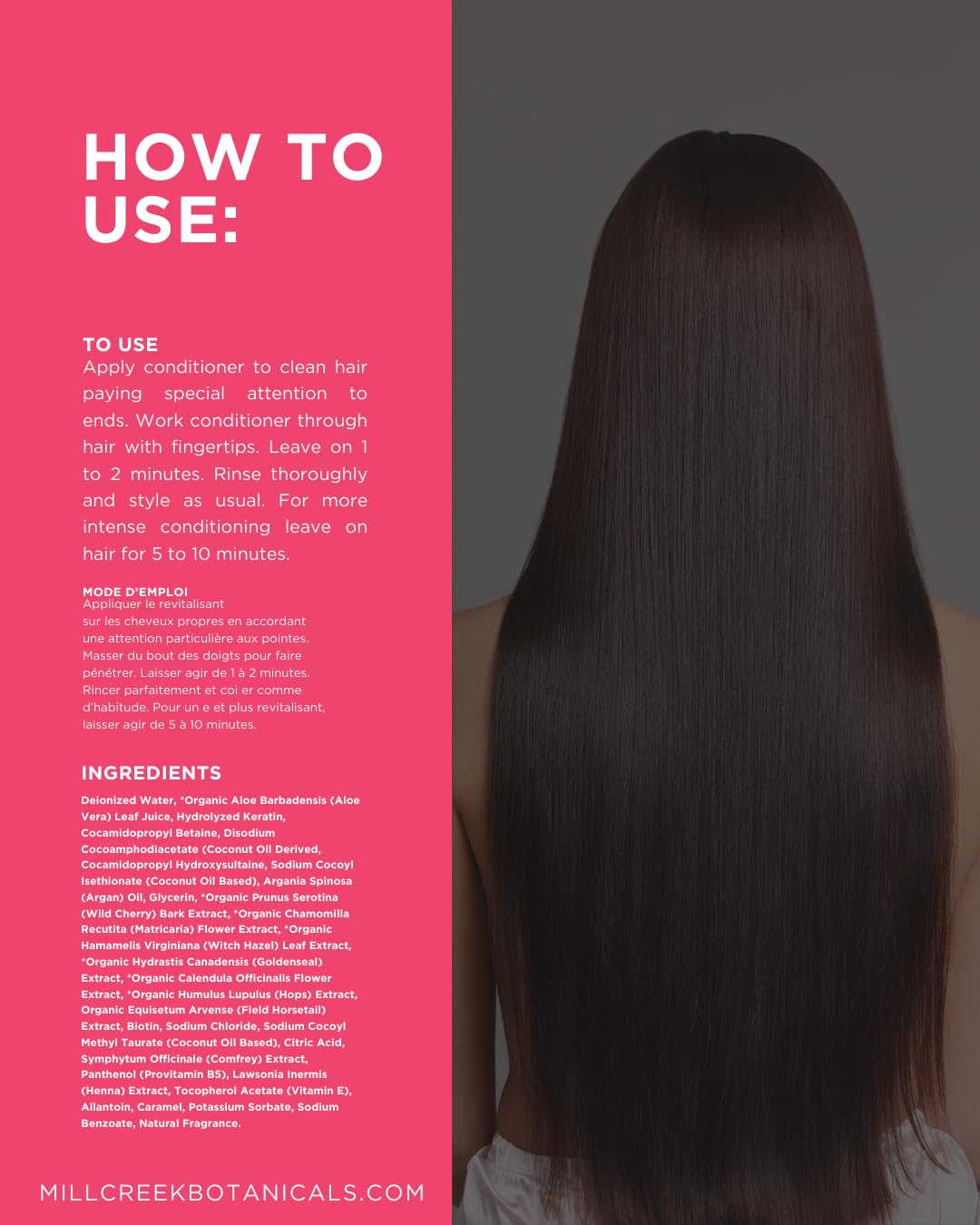 Packaging of Mill Creek Keratin Conditioner emphasizes organic certification.