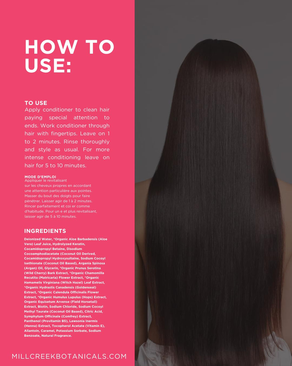 Packaging of Mill Creek Keratin Conditioner emphasizes organic certification.