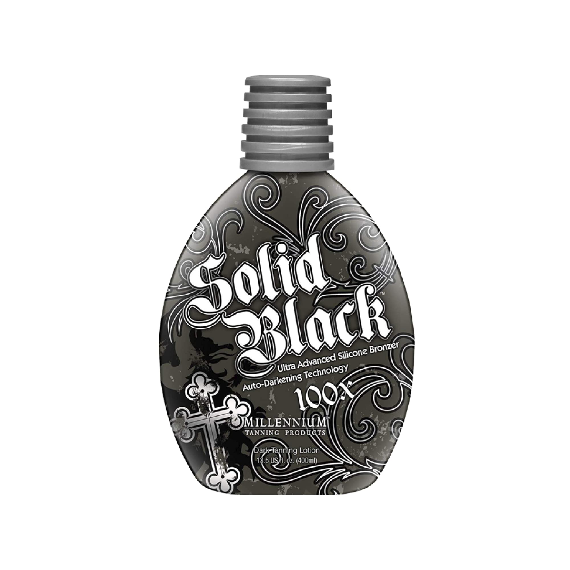 Millennium Tanning Solid Black 100X bottle for a deep bronze glow
