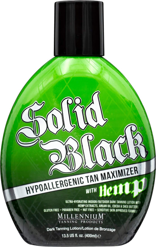Millennium Tanning Solid Black 13oz bottle front view for hydration during tanning.
