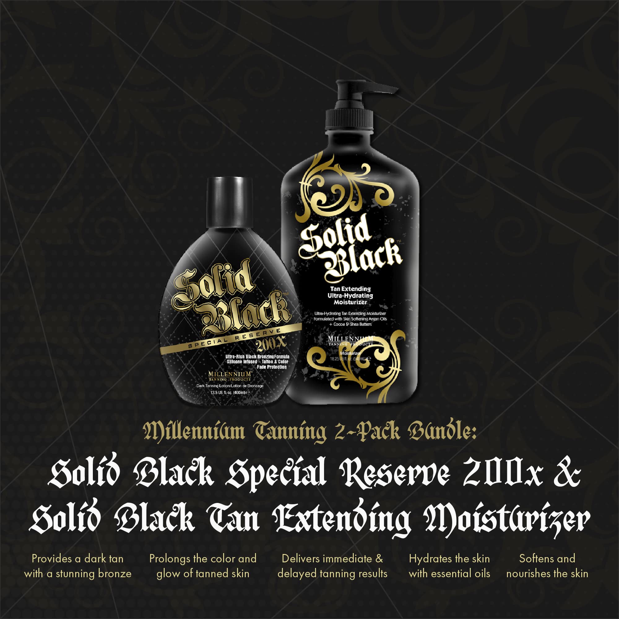 Millennium Tanning Solid Black 200x cocoa and shea butters moisturize tanning skin
