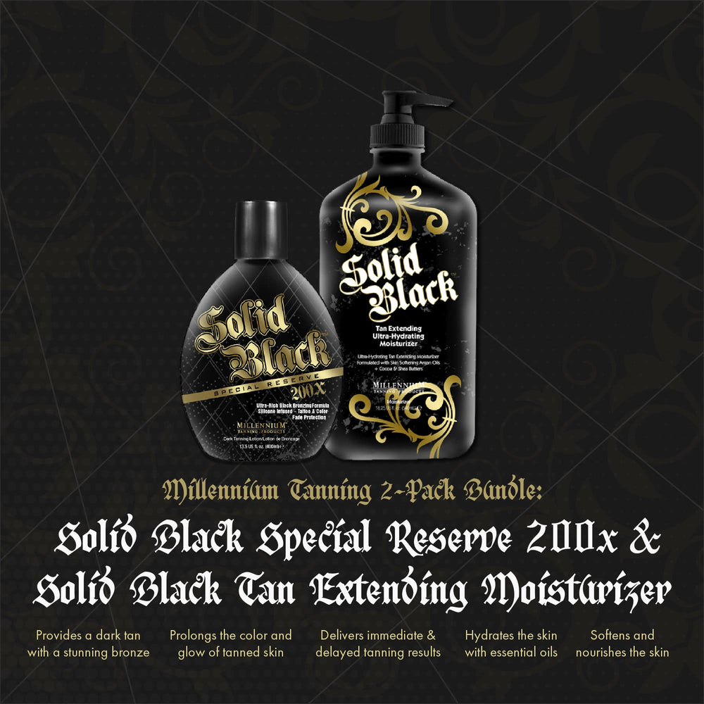 Millennium Tanning Solid Black 200x cocoa and shea butters moisturize tanning skin