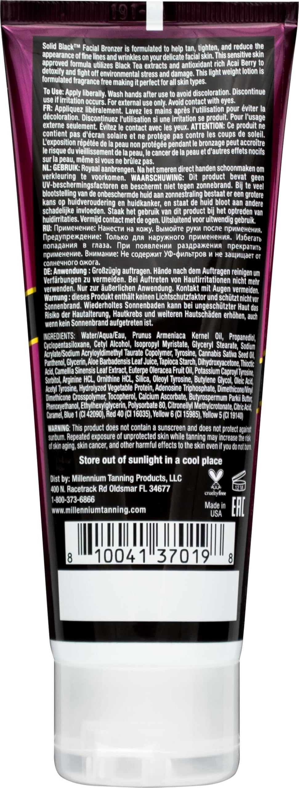 Close-up of Millennium Tanning Solid Black Facial Bronzer texture for smooth skin