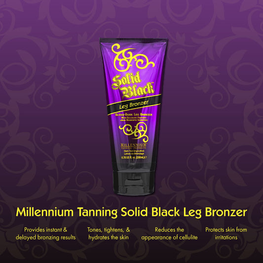 Solid Black Leg Bronzer swirl on skin for instant color by Millennium Tanning.