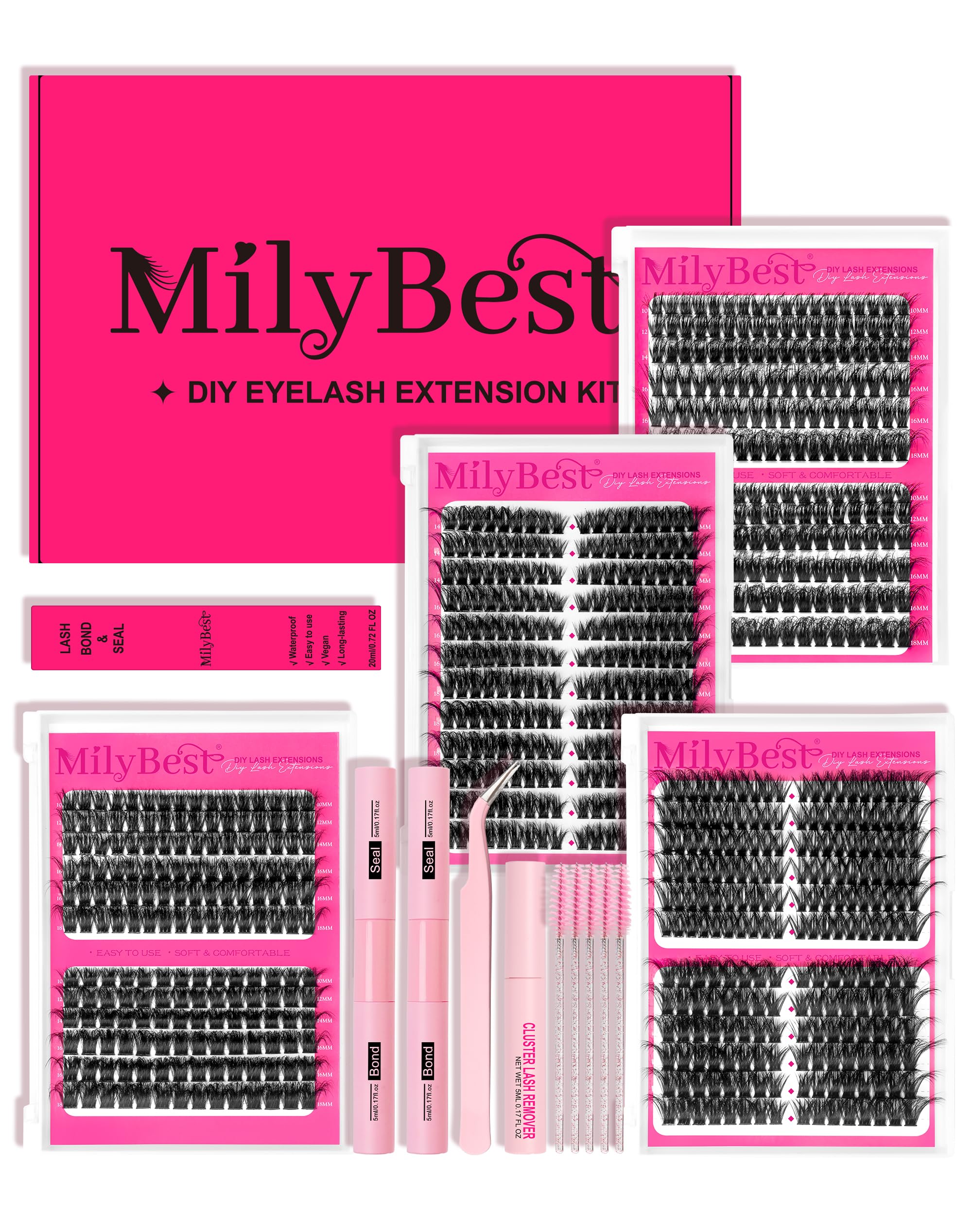 MilyBest 4 Styles Lash Clusters Kit with 864 pcs for versatile at-home lashes