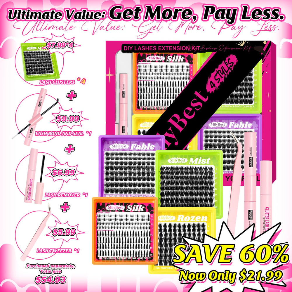 MilyBest complete lash kit box for all-in-one at-home set.