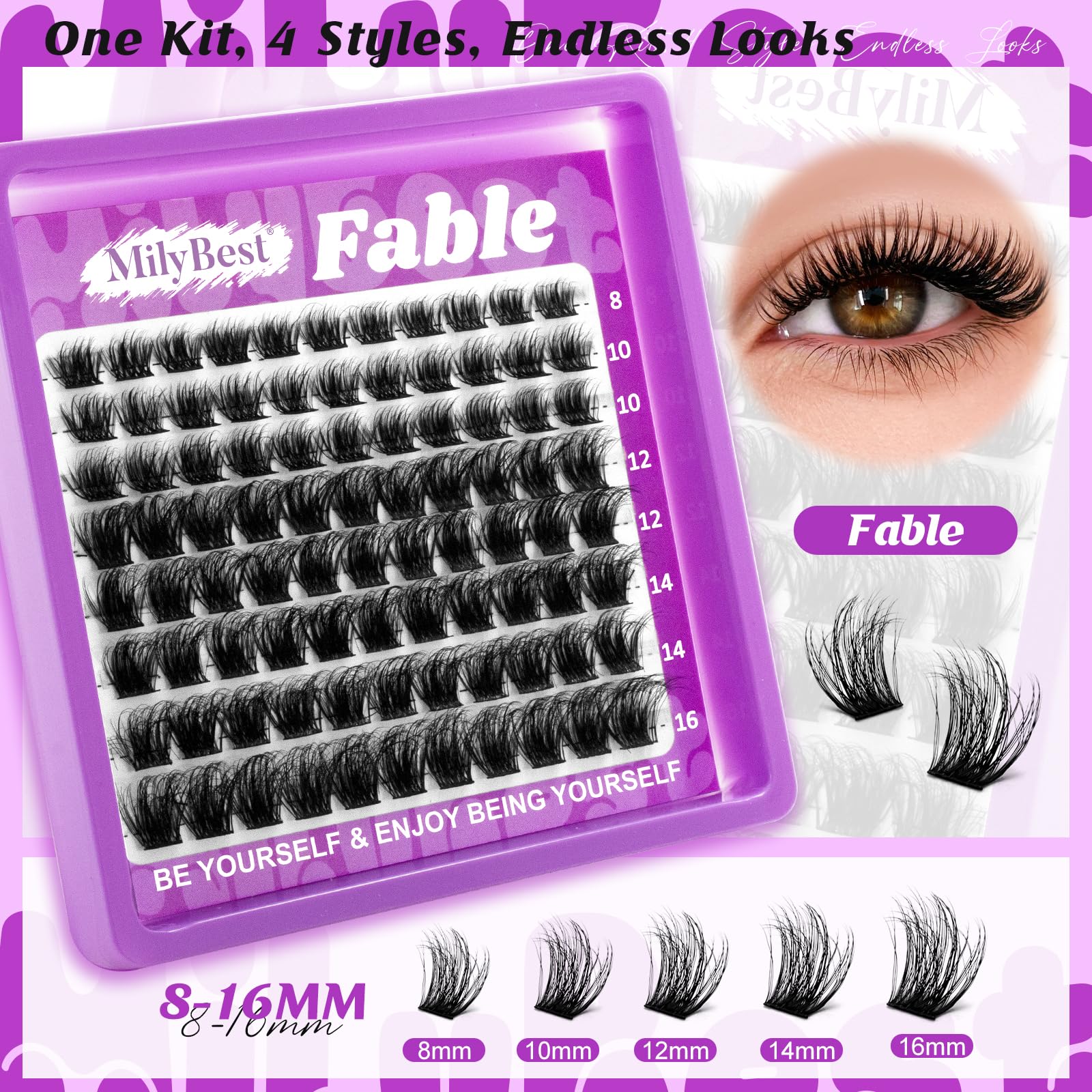 MilyBest Fable cluster lashes kit for versatile daily styles and effortless application.