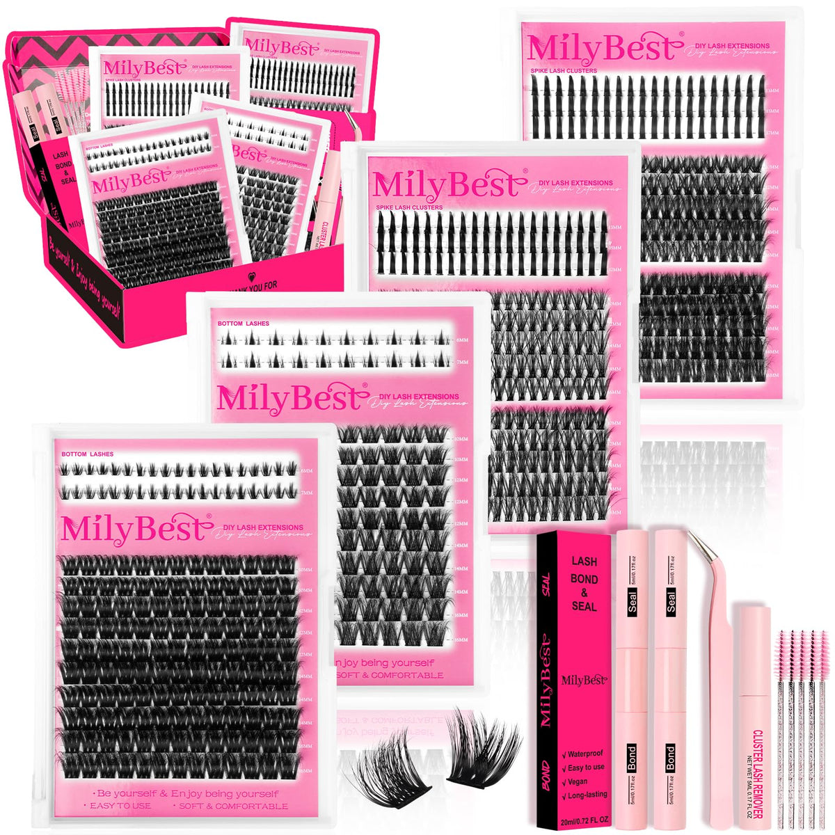 MilyBest lash clusters kit 864pcs for customizable looks from natural to dramatic.
