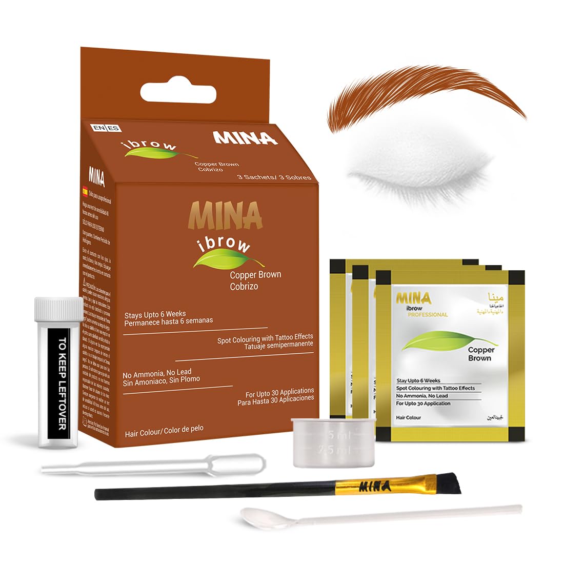 MinaiBrow copper brown henna kit front view for natural gray coverage and color refresh