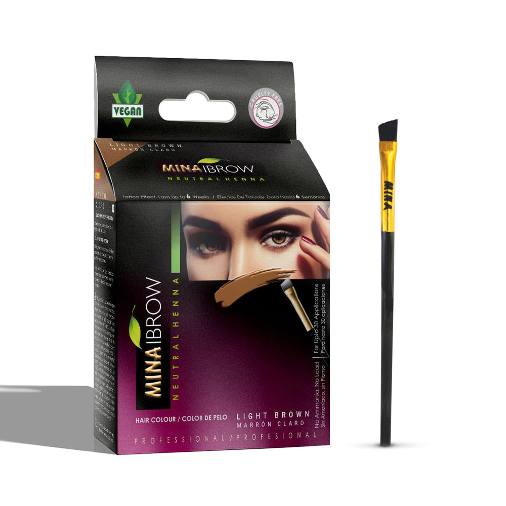 MinaiBrow Tint Kit Light Brown with brush in a compact setup for precise application