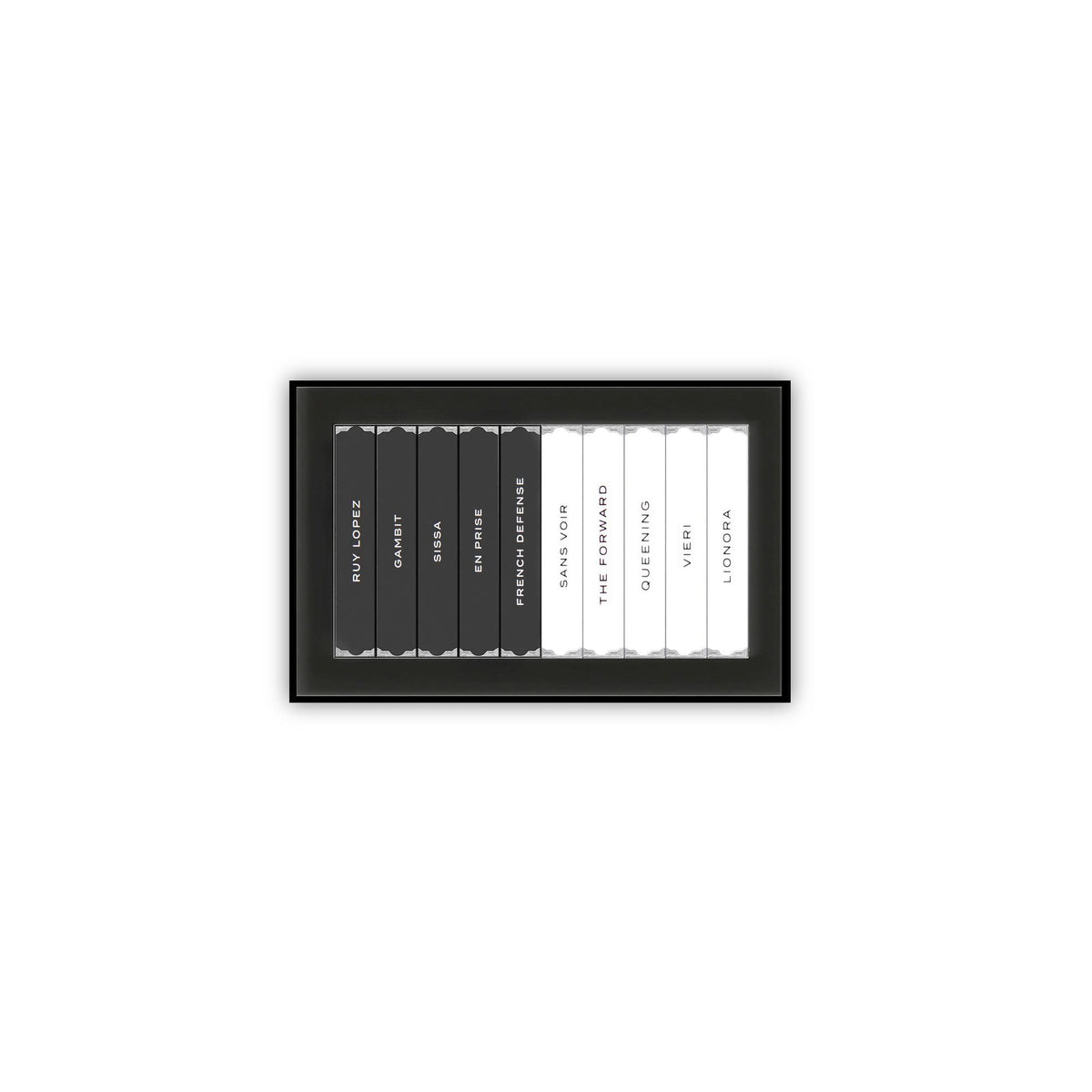 MIND GAMES discovery box with slide-out packaging showcases ten perfume samples for trial and gifting.