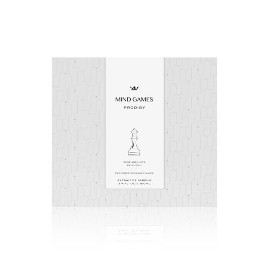 Mind Games Prodigy bottle closeup emphasizes rich notes like rose and vanilla.