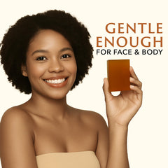 Mine soap on a bathroom shelf in lifestyle setting conveying natural routine
