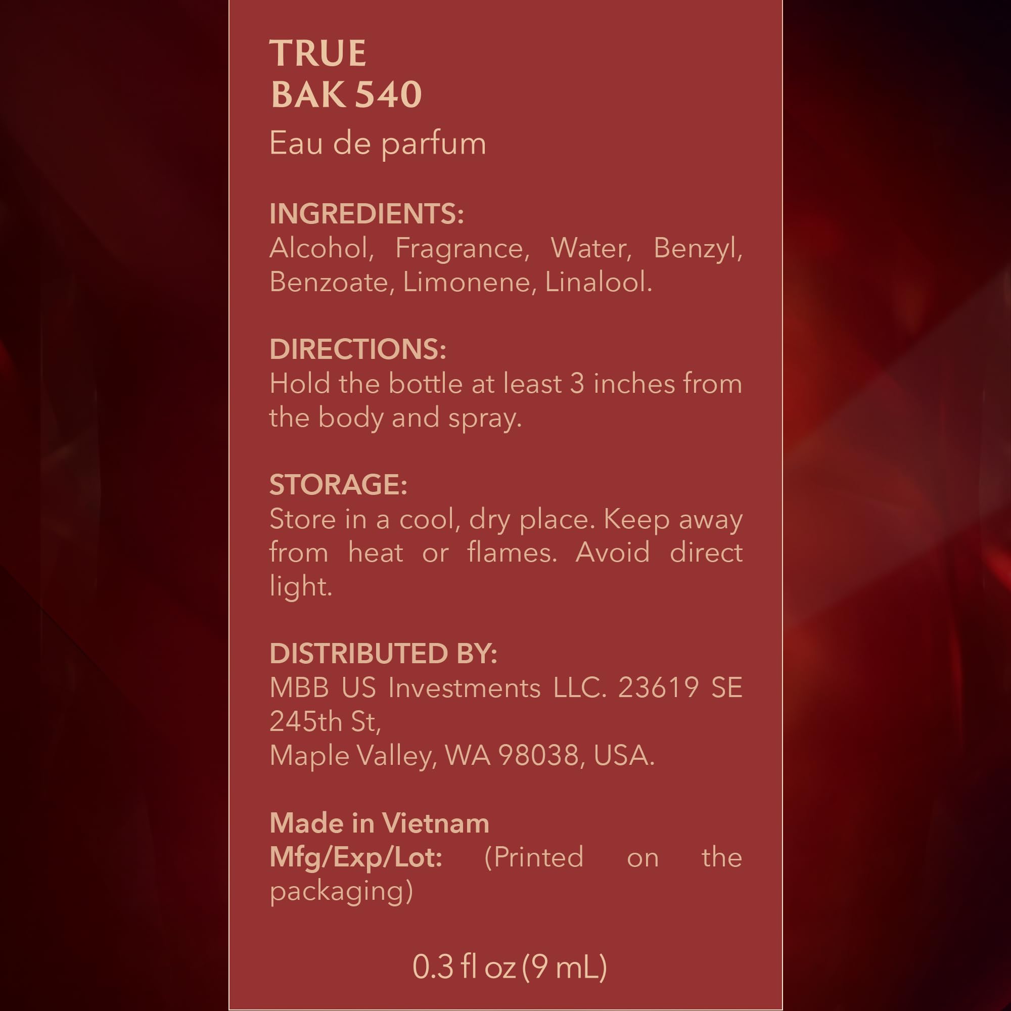 Mine True Bak 540 elegant packaging communicates luxury and modern sophistication.