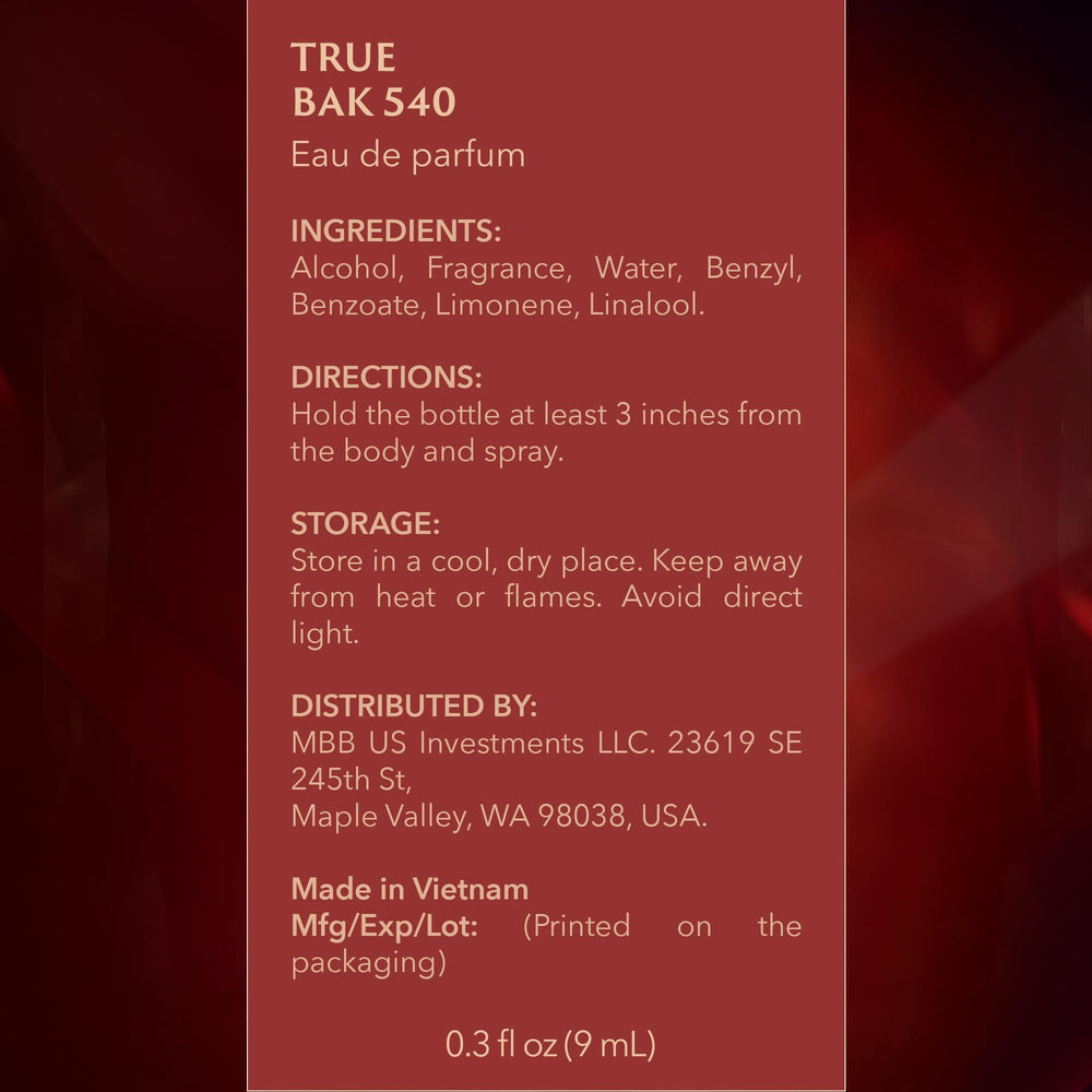 Mine True Bak 540 elegant packaging communicates luxury and modern sophistication.
