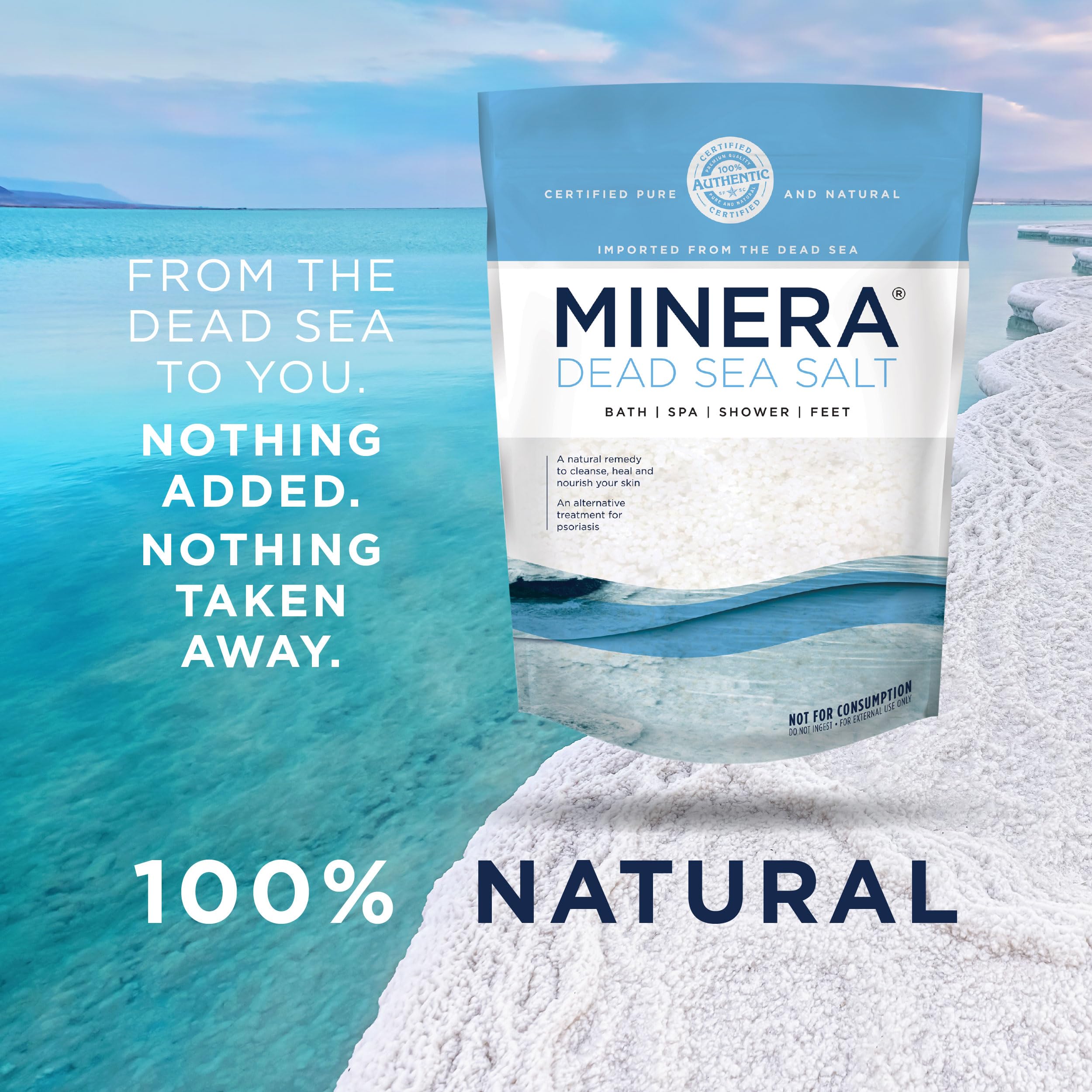 Minera Dead Sea Salt exfoliation with olive oil demonstrates at-home spa care